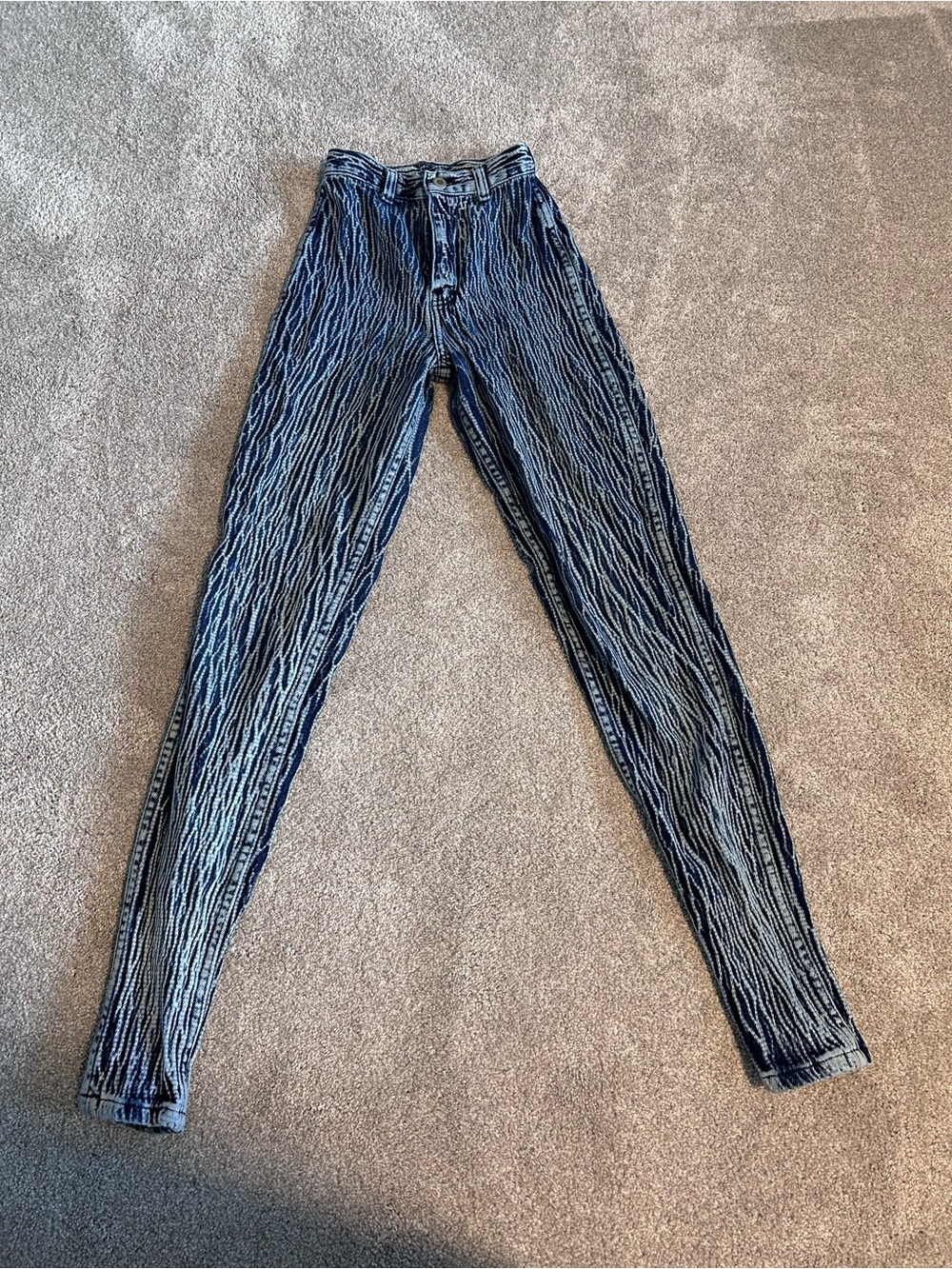 Rebel Wear Below The Belt Y2K Acid Wash Striped Skinny Jeans Blue Denim Grunge
